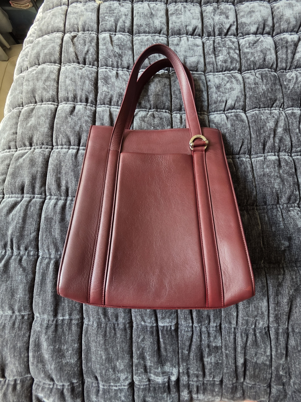 Cartier Maroon Leather Structured Tote with Gold Accent